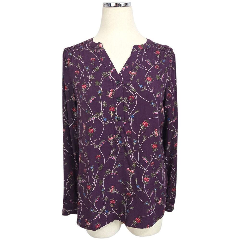 G. H. Bass & Co Floral Blouse Small Magenta Purple Boho Whimsigoth Long Sleeve